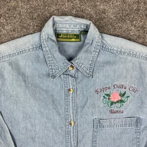 Bay City Sportswear Shirt Womens Medium Blue Denim Embroidered Kappa Delta